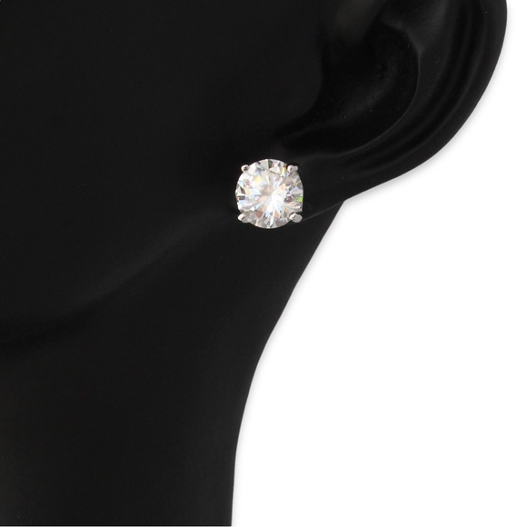 Estate Cubic Zirconia Sterling Silver Stud Earrings Removable Halo CZ Jacket - Picture 6 of 6